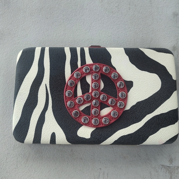 Zebra Print Clutch with Red Peace Sign - Picture 1 of 3